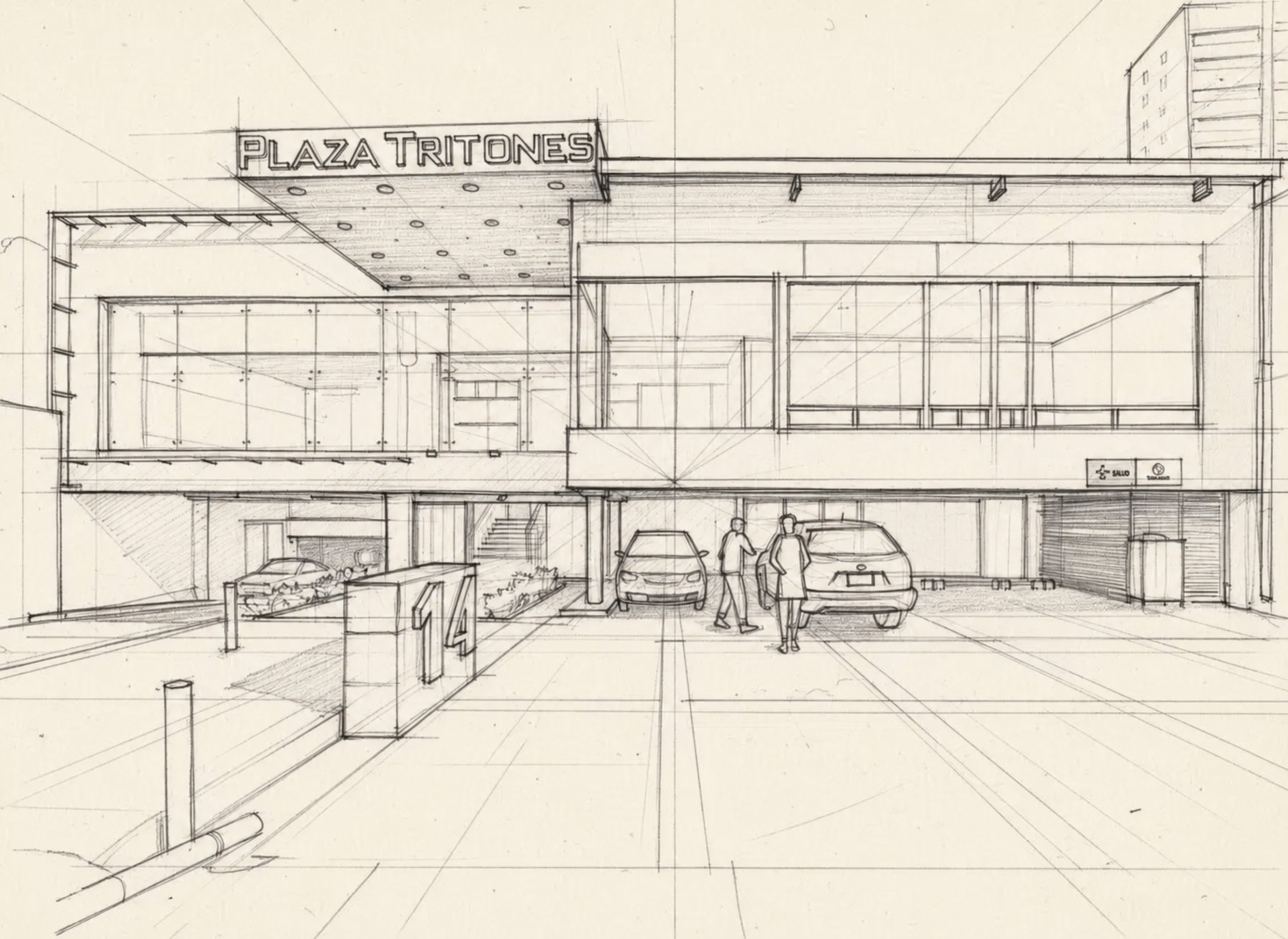 Boceto arquitectónico de Plaza Tritones